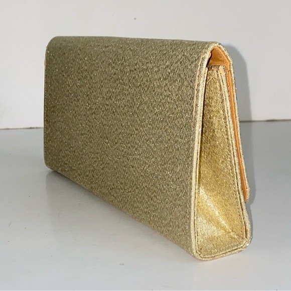 Vintage 1950s Gold Lame Clutch Snap Closure Evening Bag Purse Mid Century Modern - Picture 6 of 15